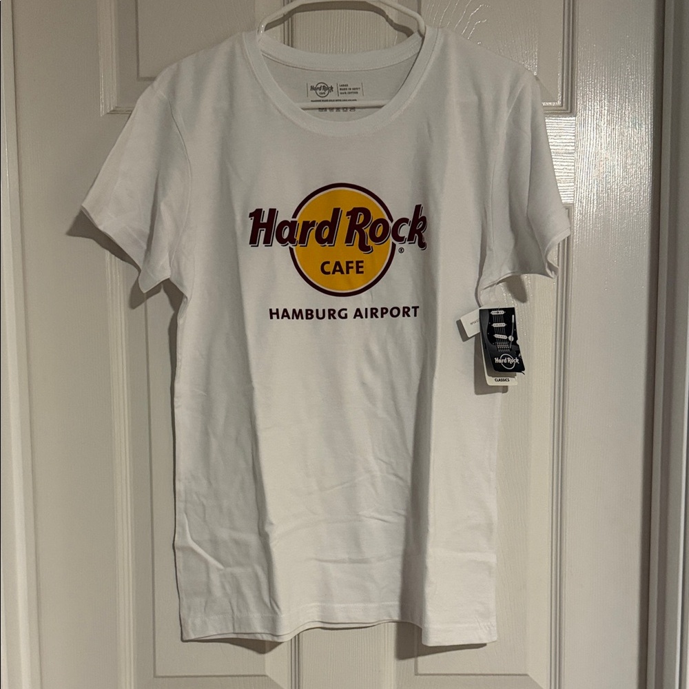 Hard Rock Cafe Hamburg Airport White Tee with Bold Logo NWT